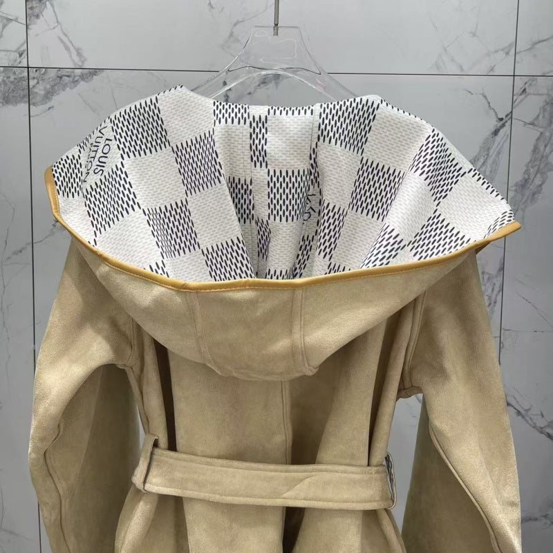New Fashion Women Checkered Suede Coat DM1326092906