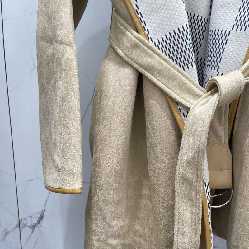 New Fashion Women Checkered Suede Coat DM1326092906