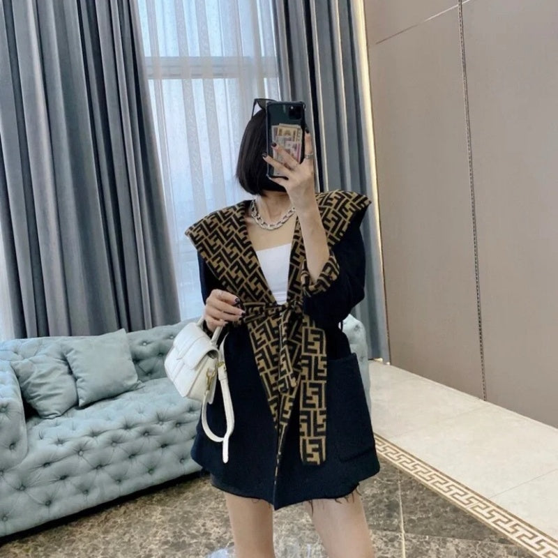 New Fashion Women FF Print Suede Coat DM1326092908
