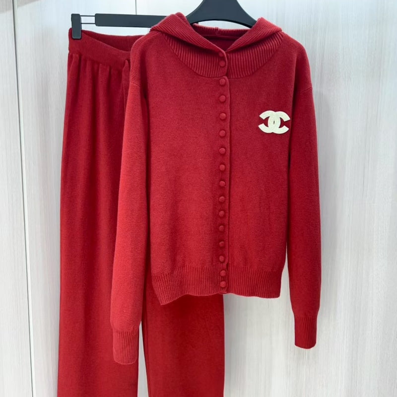 New Fashion Women Hooded Knit 2 Piece Outfit Set DM1326092910