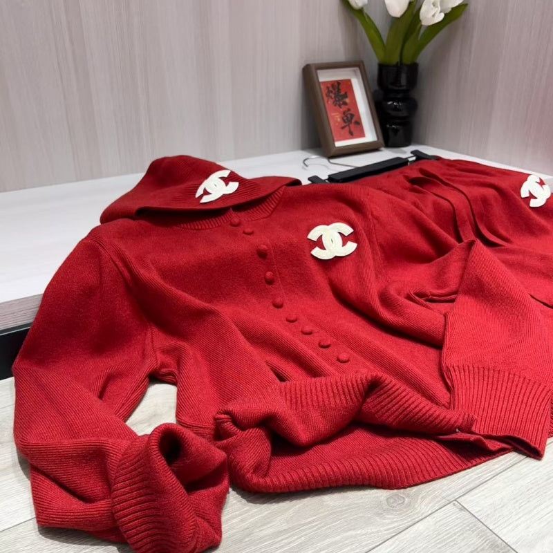 New Fashion Women Hooded Knit 2 Piece Outfit Set DM1326092910