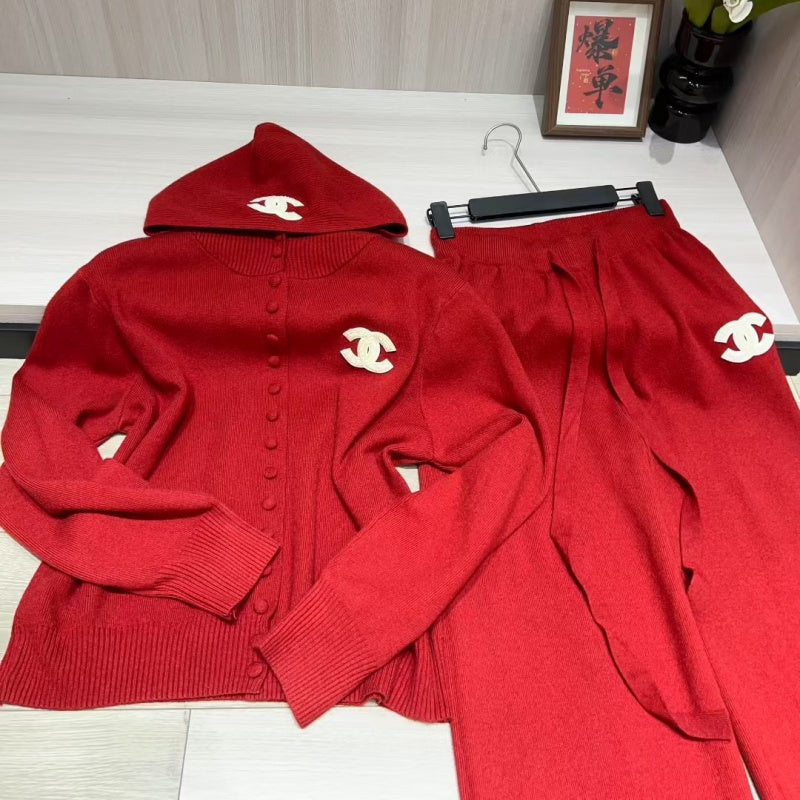 New Fashion Women Hooded Knit 2 Piece Outfit Set DM1326092910