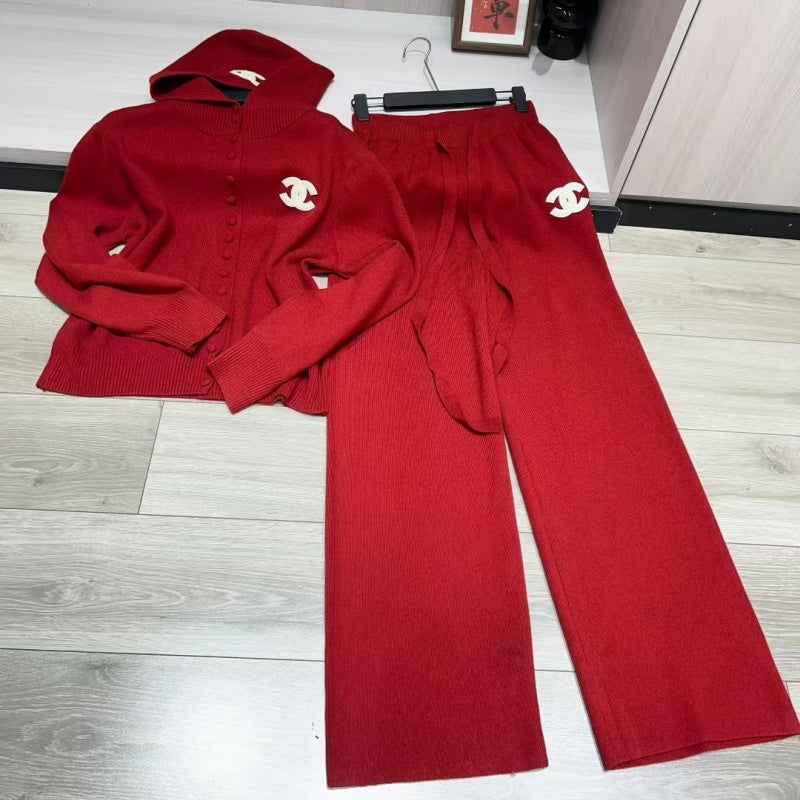New Fashion Women Hooded Knit 2 Piece Outfit Set DM1326092910