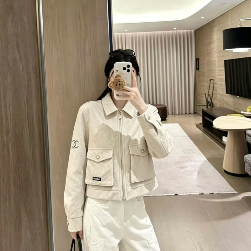 New Fashion Women CC Cropped Faux Suede Jacket DM1326092911