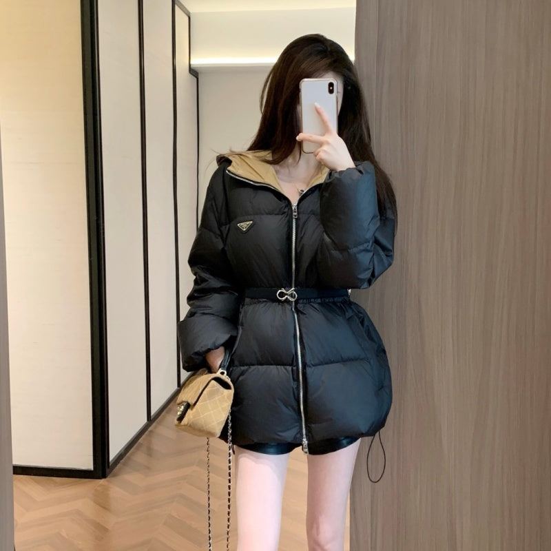New Fashion Women Hooded Puffer Jacket With Waist Belt DM1326092929