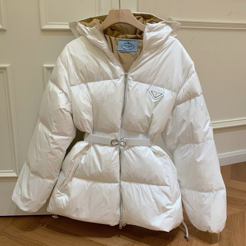 New Fashion Women Hooded Puffer Jacket With Waist Belt DM1326092929
