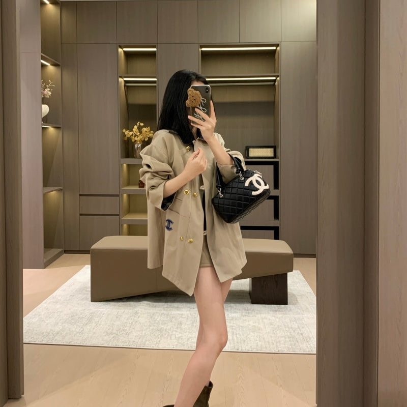 New Fashion Women's CC Plaid Cuff Loose Trench Coat DM1326100817