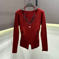 New Fashion Women's CC V Neck Halter Sequin Ruched Knit Top DM1326100823
