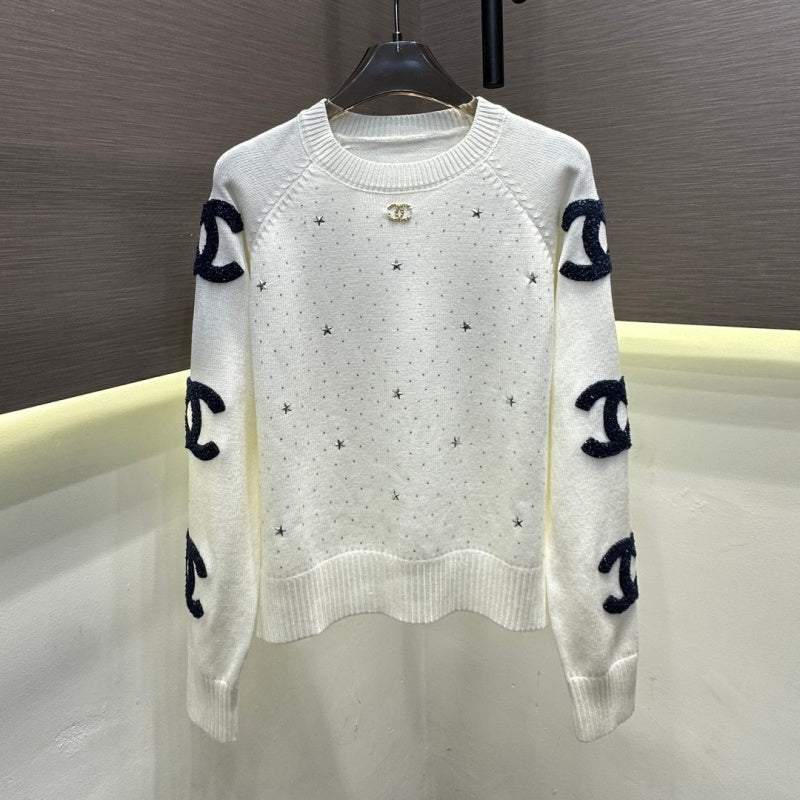 New Fashion Women's CC Star Rhinestone Knit Sweater DM1326100827