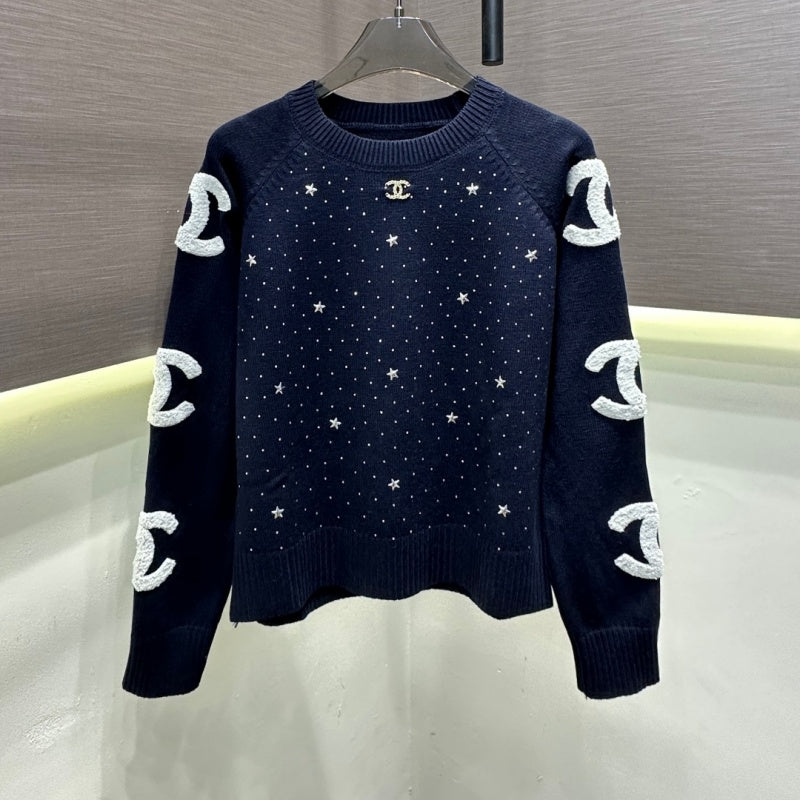 New Fashion Women's CC Star Rhinestone Knit Sweater DM1326100827