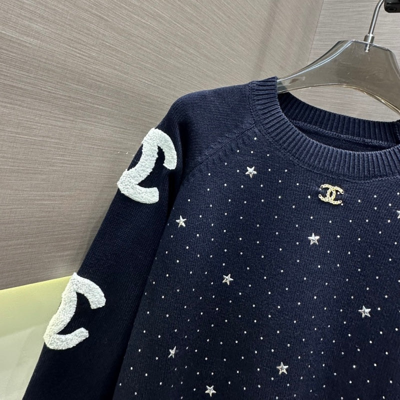 New Fashion Women's CC Star Rhinestone Knit Sweater DM1326100827