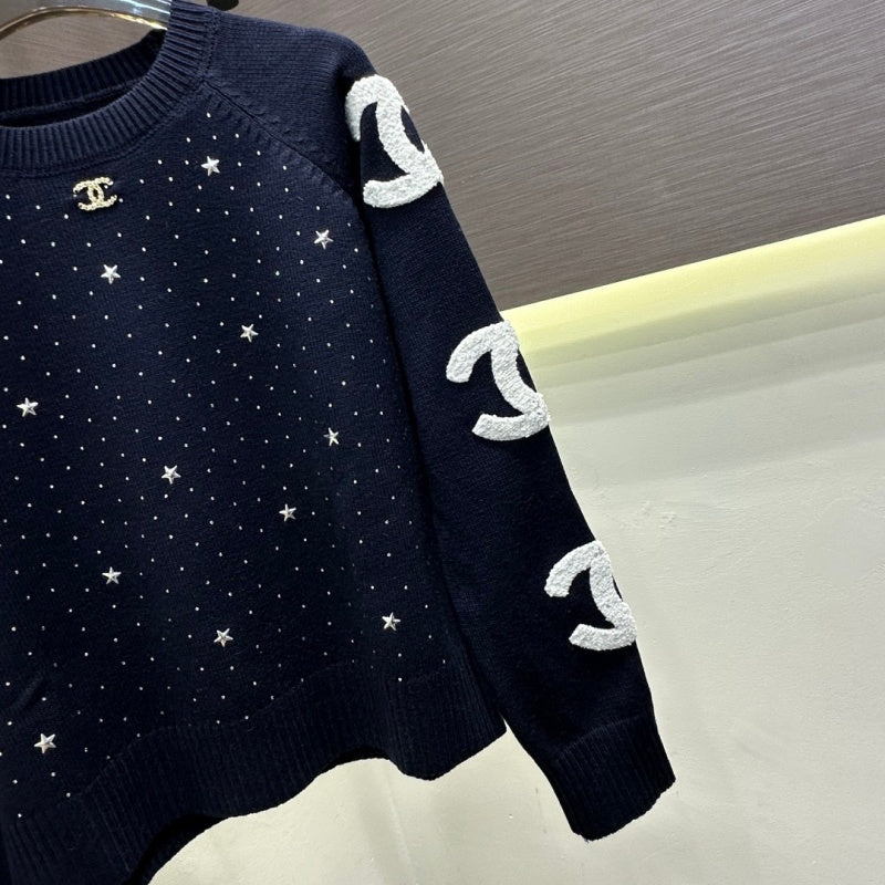 New Fashion Women's CC Star Rhinestone Knit Sweater DM1326100827